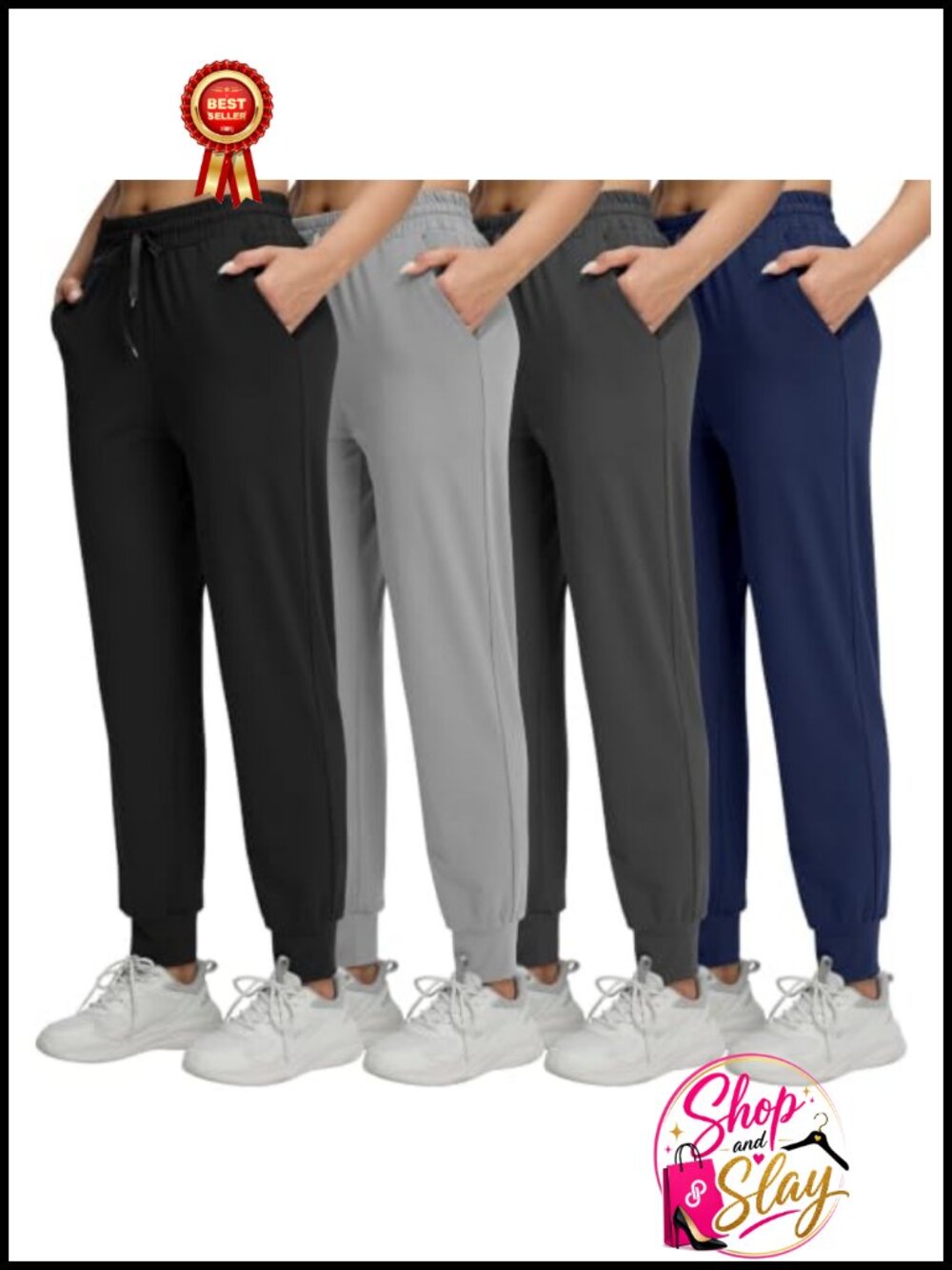 4 Pack Womens Joggers with Pockets Drawstring Athletic Sweatpants